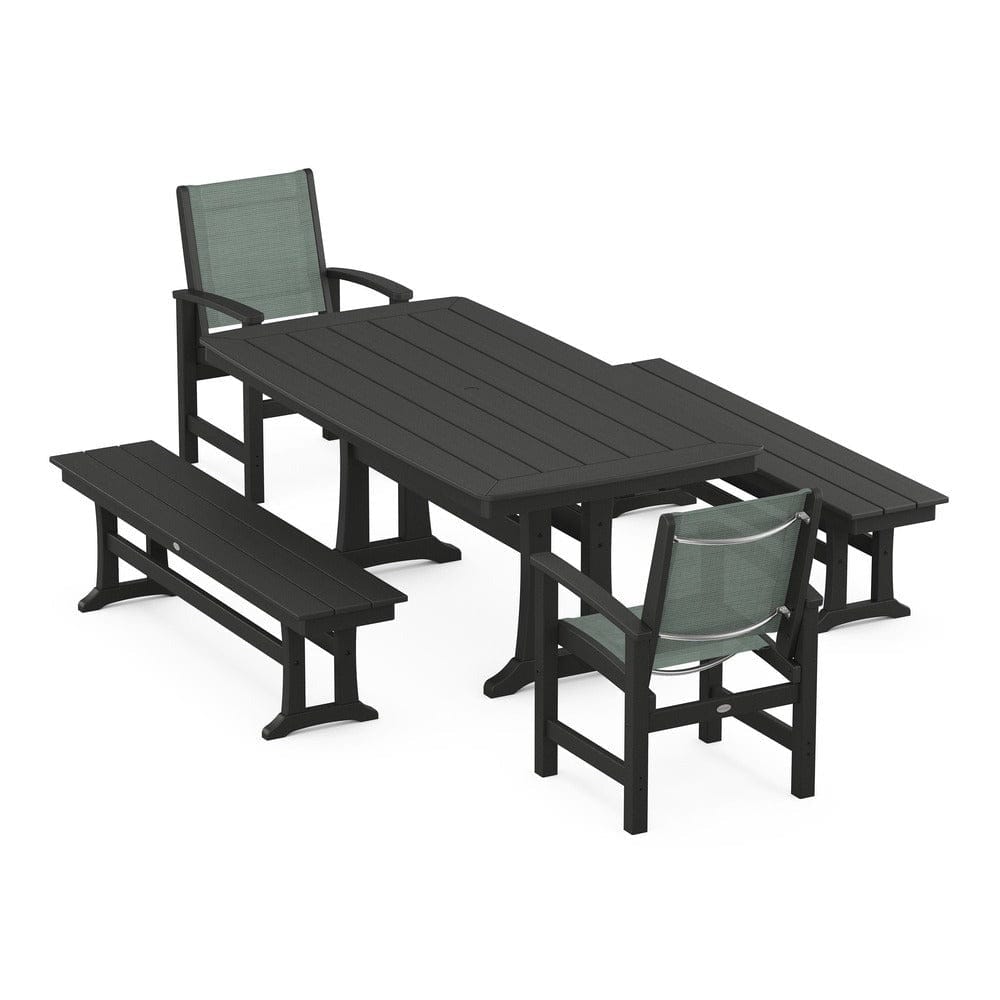 POLYWOOD® - Coastal 5-Piece Dining Set with Trestle Legs and Benches - PWS1036