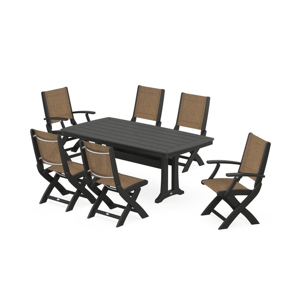 POLYWOOD® - Coastal Folding Chair 7-Piece Dining Set with Trestle Legs - PWS1037