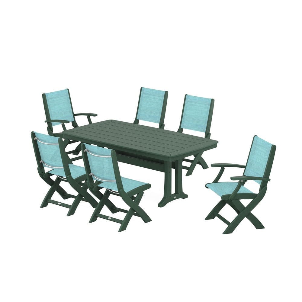 POLYWOOD® - Coastal Folding Chair 7-Piece Dining Set with Trestle Legs - PWS1037