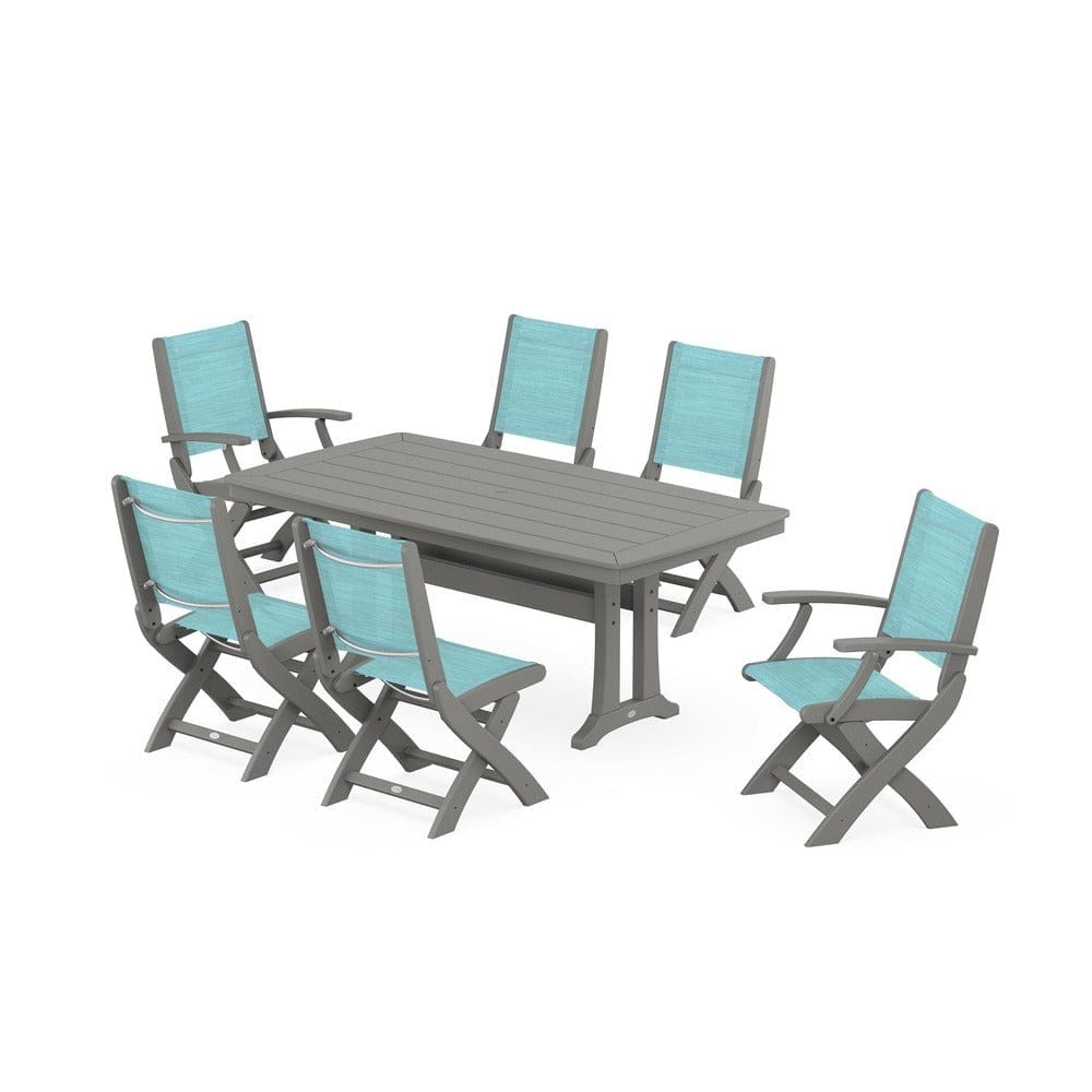 POLYWOOD® - Coastal Folding Chair 7-Piece Dining Set with Trestle Legs - PWS1037