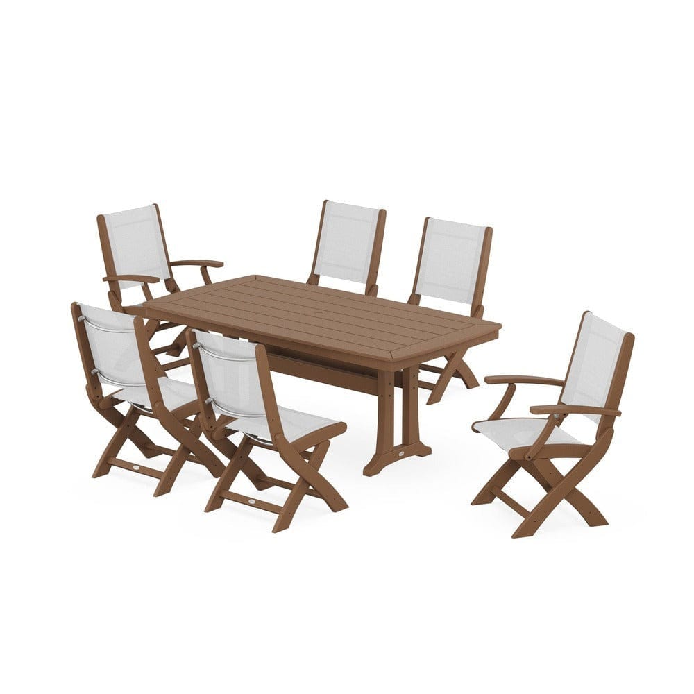POLYWOOD® - Coastal Folding Chair 7-Piece Dining Set with Trestle Legs - PWS1037 Outdoor Furniture POLYWOOD®