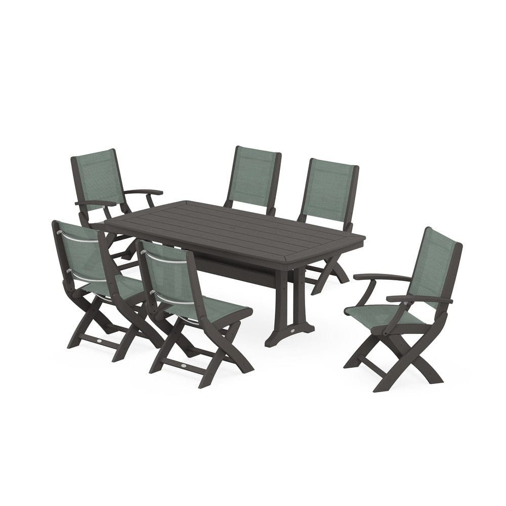 POLYWOOD® - Coastal Folding Chair 7-Piece Dining Set with Trestle Legs - PWS1037