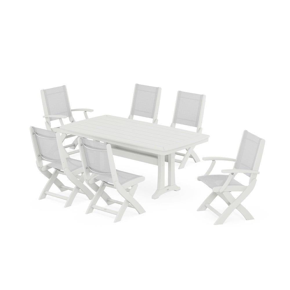 POLYWOOD® - Coastal Folding Chair 7-Piece Dining Set with Trestle Legs - PWS1037