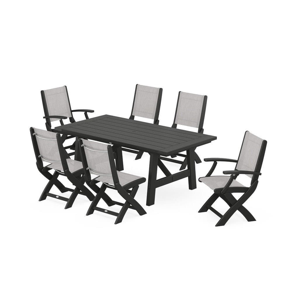 POLYWOOD® - Coastal Folding Chair 7-Piece Rustic Farmhouse Dining Set - PWS1078