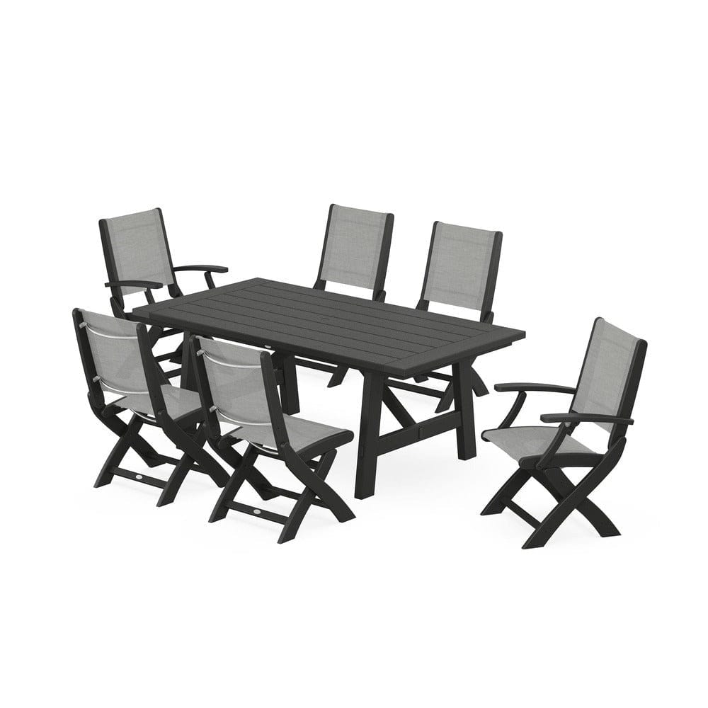 POLYWOOD® - Coastal Folding Chair 7-Piece Rustic Farmhouse Dining Set - PWS1078