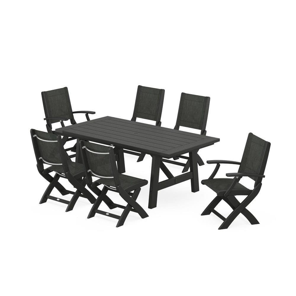 POLYWOOD® - Coastal Folding Chair 7-Piece Rustic Farmhouse Dining Set - PWS1078