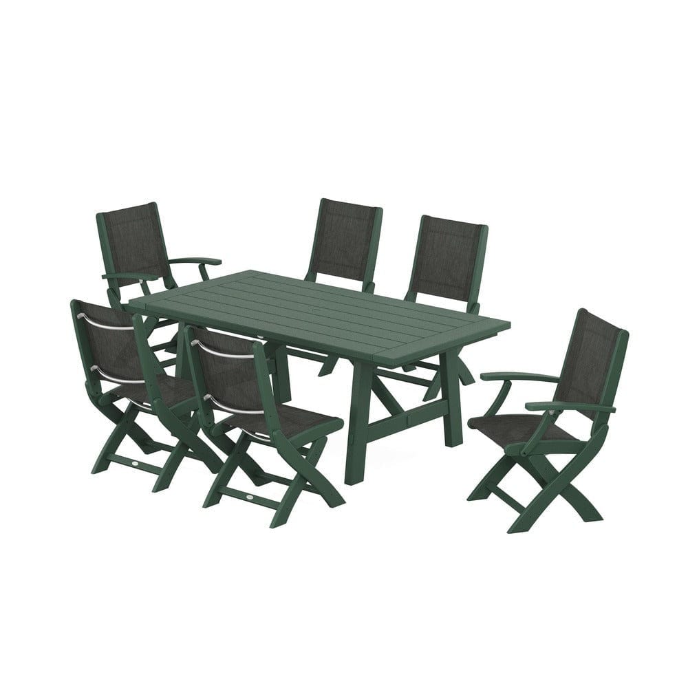 POLYWOOD® - Coastal Folding Chair 7-Piece Rustic Farmhouse Dining Set - PWS1078