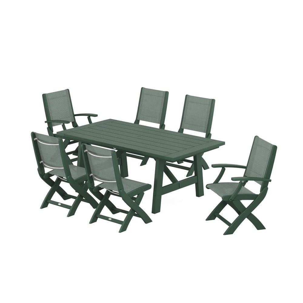POLYWOOD® - Coastal Folding Chair 7-Piece Rustic Farmhouse Dining Set - PWS1078