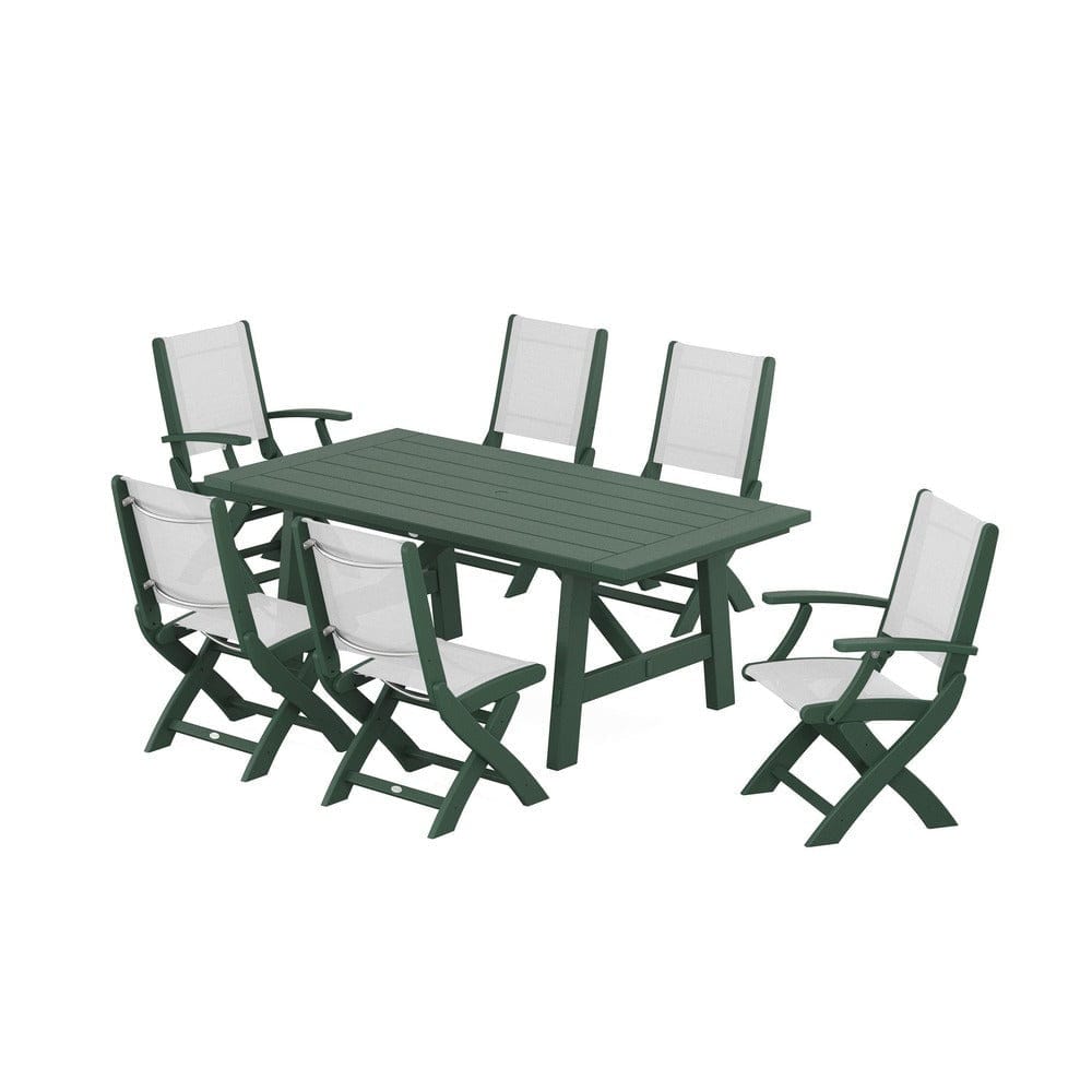 POLYWOOD® - Coastal Folding Chair 7-Piece Rustic Farmhouse Dining Set - PWS1078 Outdoor Furniture POLYWOOD®