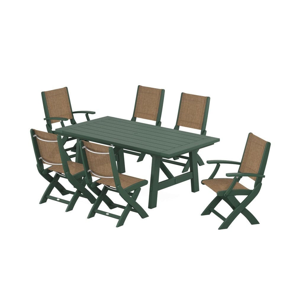 POLYWOOD® - Coastal Folding Chair 7-Piece Rustic Farmhouse Dining Set - PWS1078