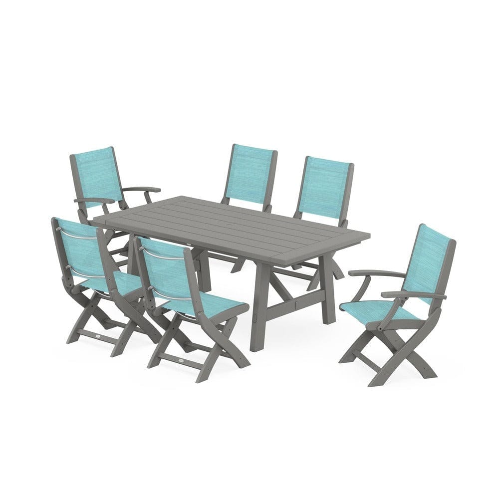 POLYWOOD® - Coastal Folding Chair 7-Piece Rustic Farmhouse Dining Set - PWS1078 Outdoor Furniture POLYWOOD®