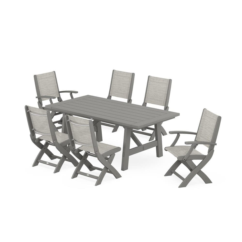 POLYWOOD® - Coastal Folding Chair 7-Piece Rustic Farmhouse Dining Set - PWS1078