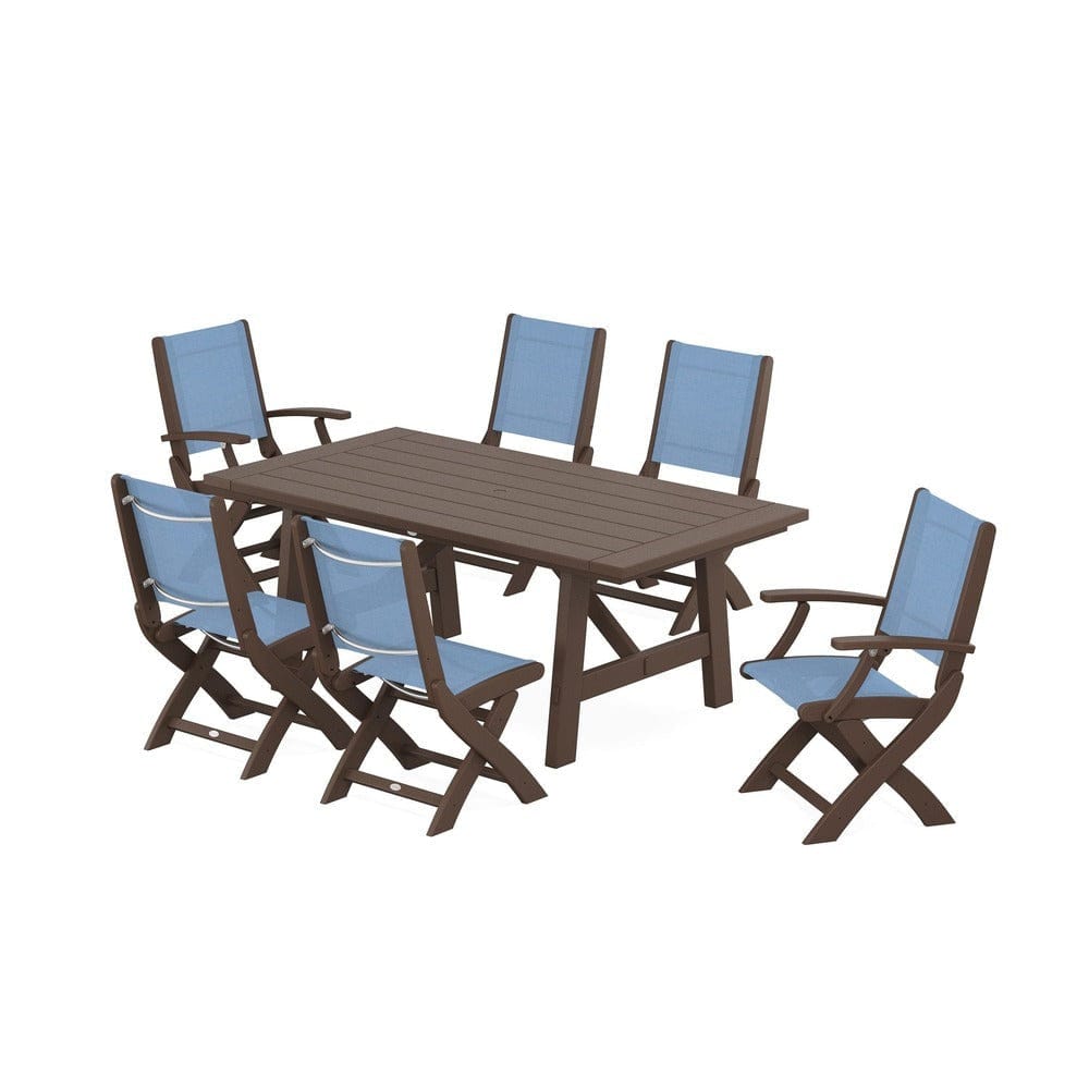 POLYWOOD® - Coastal Folding Chair 7-Piece Rustic Farmhouse Dining Set - PWS1078