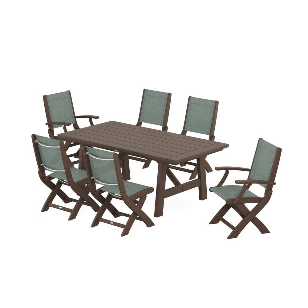 POLYWOOD® - Coastal Folding Chair 7-Piece Rustic Farmhouse Dining Set - PWS1078