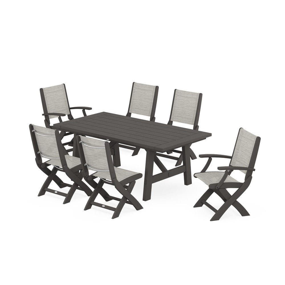 POLYWOOD® - Coastal Folding Chair 7-Piece Rustic Farmhouse Dining Set - PWS1078 Outdoor Furniture POLYWOOD®
