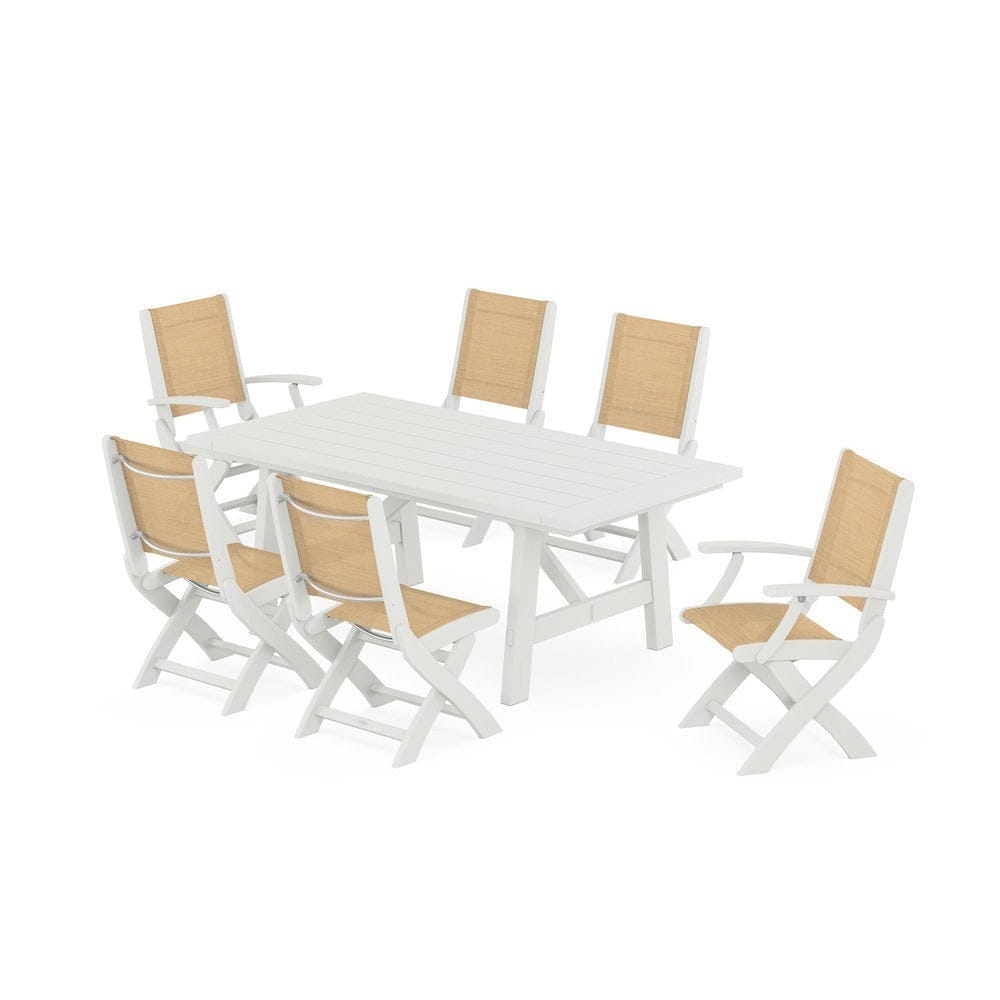 POLYWOOD® - Coastal Folding Chair 7-Piece Rustic Farmhouse Dining Set - PWS1078