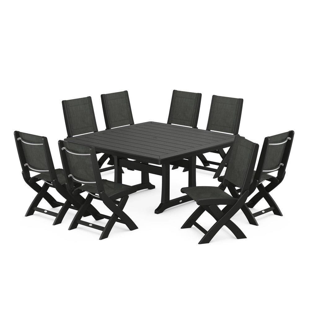 POLYWOOD® - Coastal Folding Side Chair 9-Piece Dining Set with Trestle Legs - PWS1113
