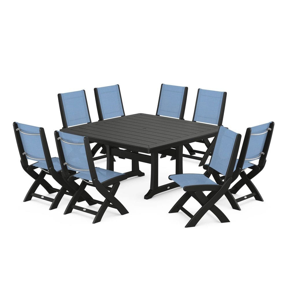 POLYWOOD® - Coastal Folding Side Chair 9-Piece Dining Set with Trestle Legs - PWS1113 Outdoor Furniture POLYWOOD®
