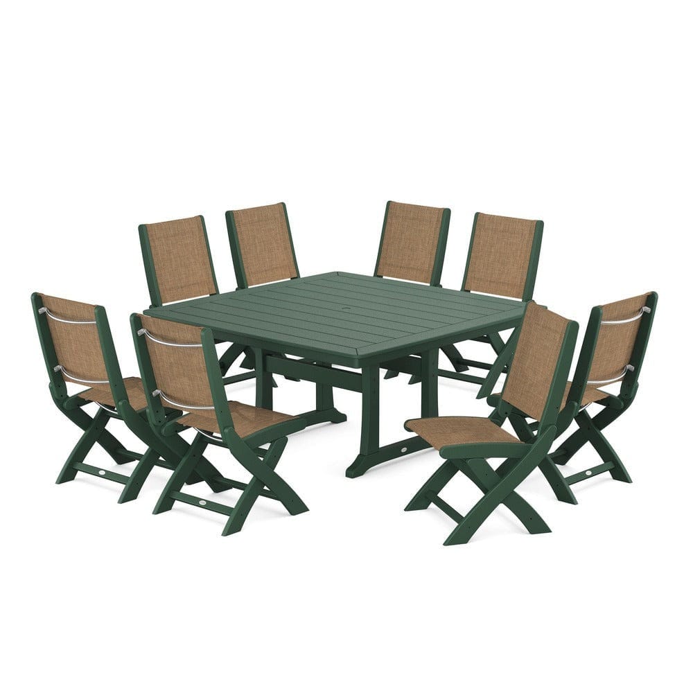 POLYWOOD® - Coastal Folding Side Chair 9-Piece Dining Set with Trestle Legs - PWS1113 Outdoor Furniture POLYWOOD®