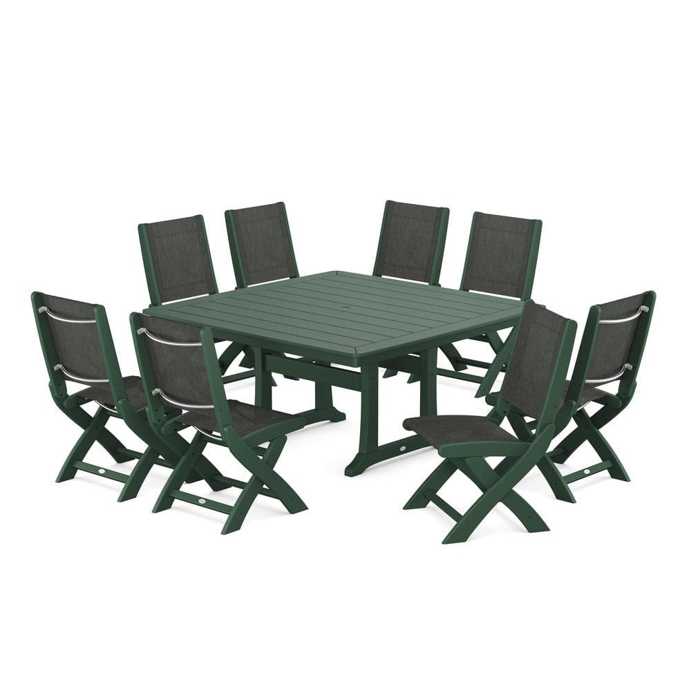 POLYWOOD® - Coastal Folding Side Chair 9-Piece Dining Set with Trestle Legs - PWS1113