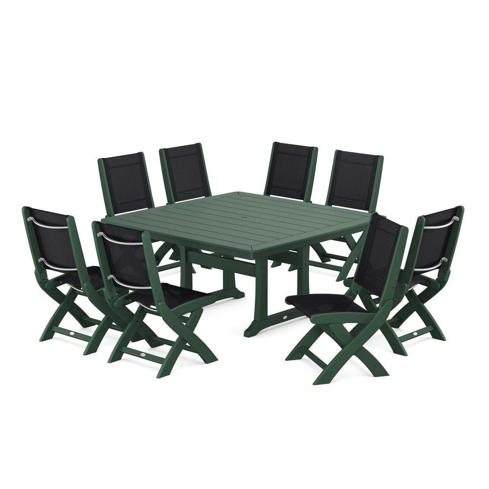 POLYWOOD® - Coastal Folding Side Chair 9-Piece Dining Set with Trestle Legs - PWS1113 Outdoor Furniture POLYWOOD®