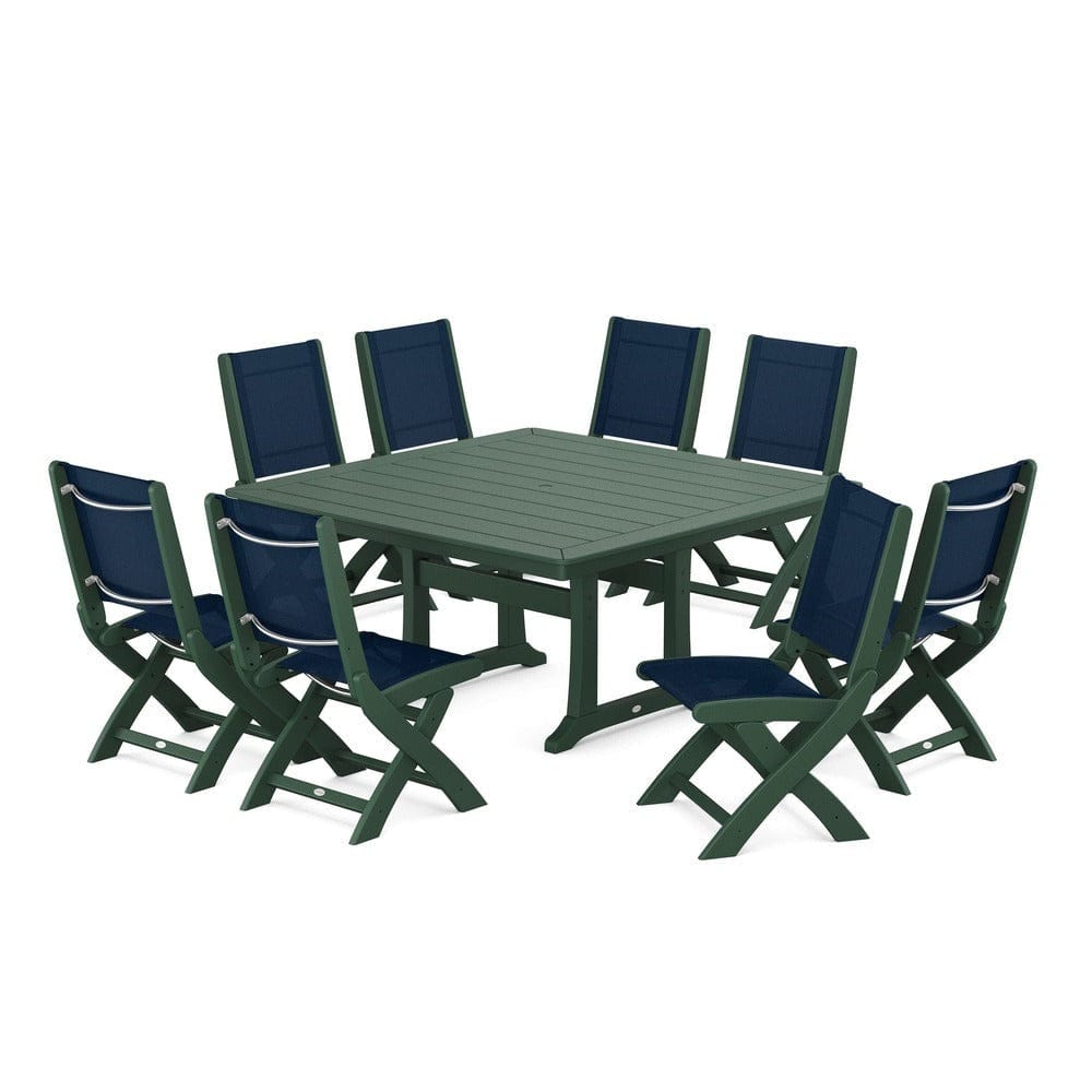 POLYWOOD® - Coastal Folding Side Chair 9-Piece Dining Set with Trestle Legs - PWS1113 Outdoor Furniture POLYWOOD®
