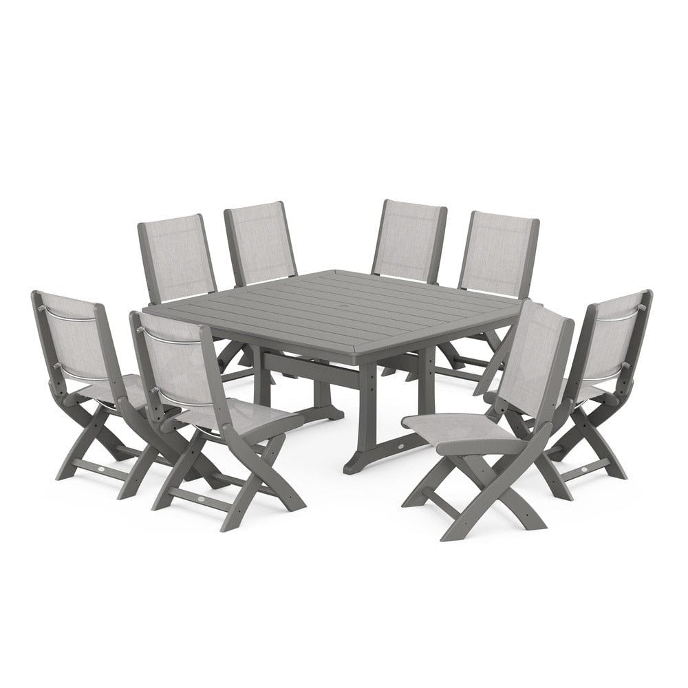 POLYWOOD® - Coastal Folding Side Chair 9-Piece Dining Set with Trestle Legs - PWS1113