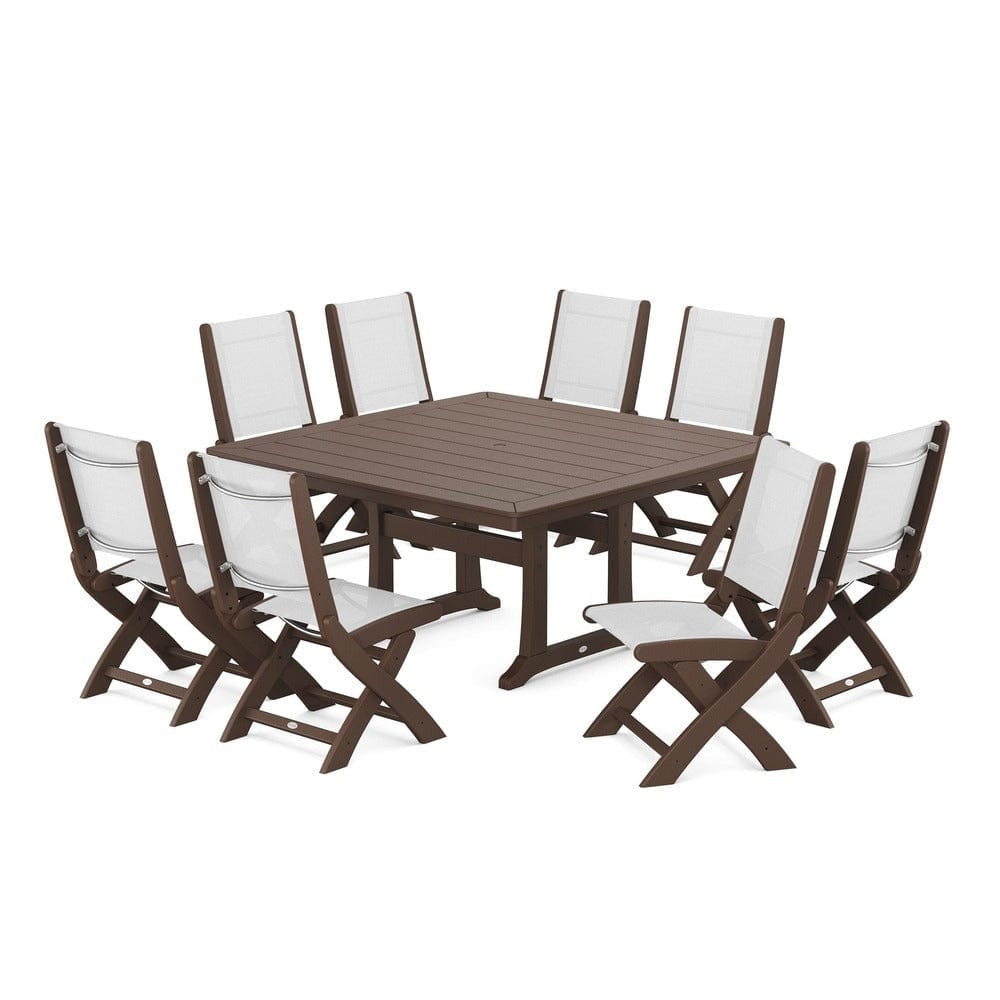 POLYWOOD® - Coastal Folding Side Chair 9-Piece Dining Set with Trestle Legs - PWS1113