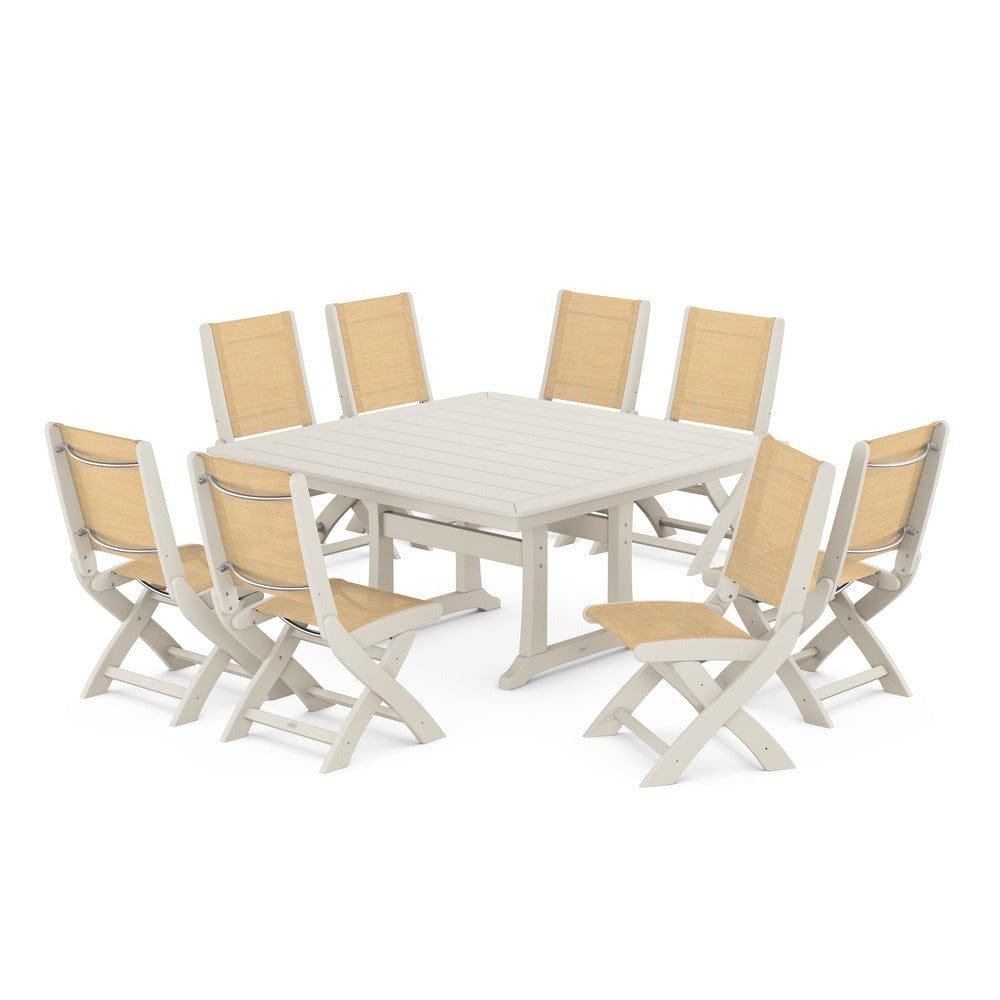 POLYWOOD® - Coastal Folding Side Chair 9-Piece Dining Set with Trestle Legs - PWS1113