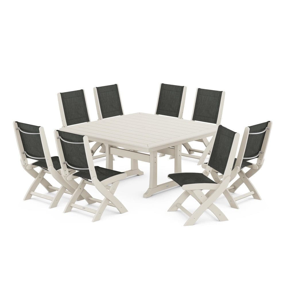POLYWOOD® - Coastal Folding Side Chair 9-Piece Dining Set with Trestle Legs - PWS1113