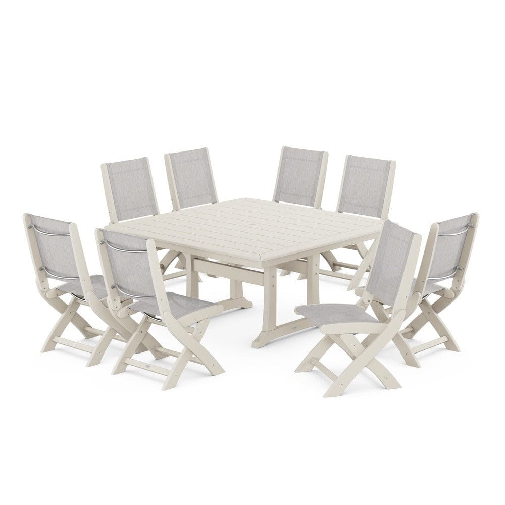 POLYWOOD® - Coastal Folding Side Chair 9-Piece Dining Set with Trestle Legs - PWS1113 Outdoor Furniture POLYWOOD®