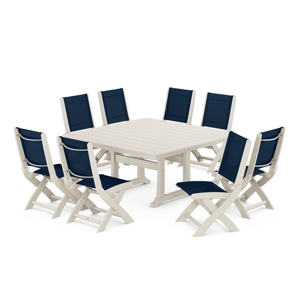 POLYWOOD® - Coastal Folding Side Chair 9-Piece Dining Set with Trestle Legs - PWS1113