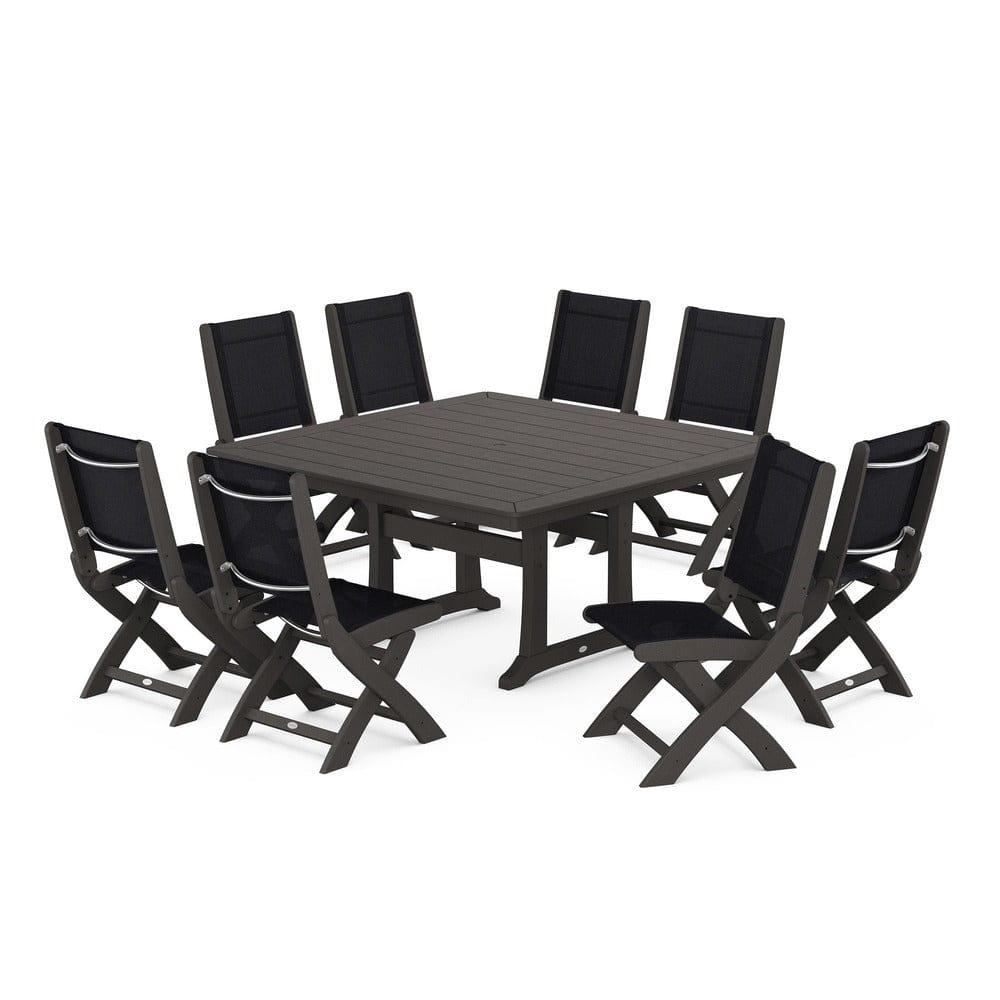 POLYWOOD® - Coastal Folding Side Chair 9-Piece Dining Set with Trestle Legs - PWS1113