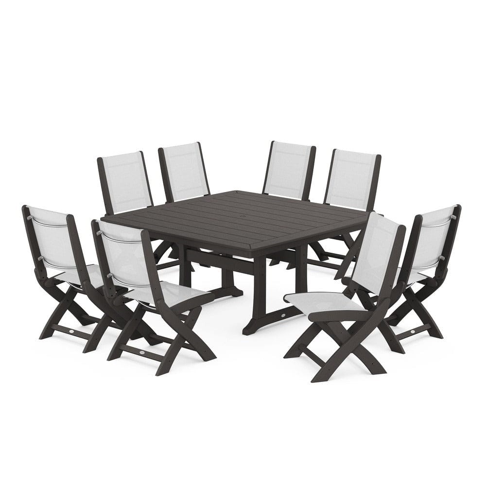 POLYWOOD® - Coastal Folding Side Chair 9-Piece Dining Set with Trestle Legs - PWS1113