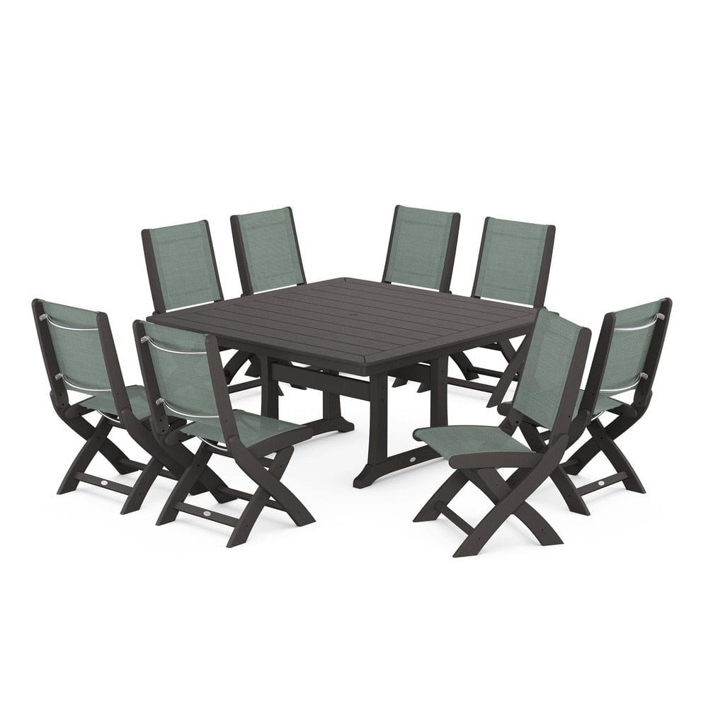 POLYWOOD® - Coastal Folding Side Chair 9-Piece Dining Set with Trestle Legs - PWS1113
