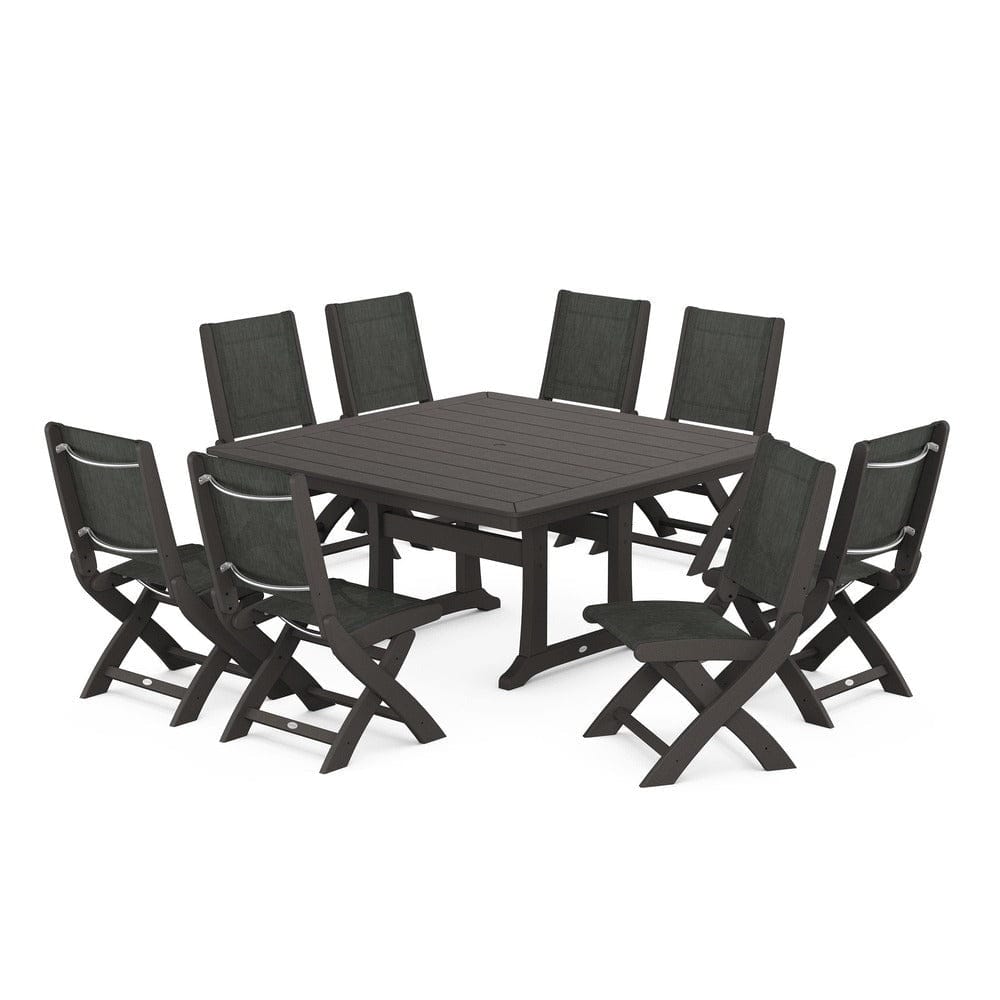 POLYWOOD® - Coastal Folding Side Chair 9-Piece Dining Set with Trestle Legs - PWS1113