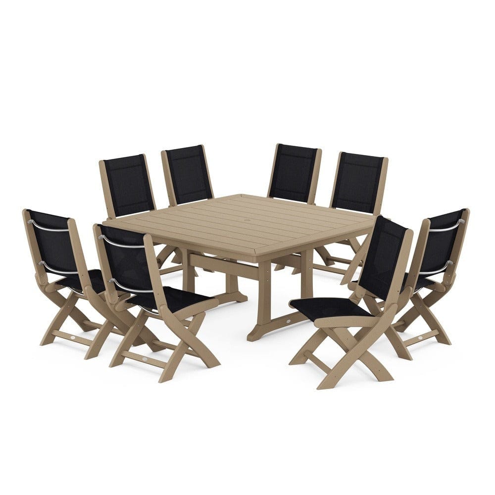 POLYWOOD® - Coastal Folding Side Chair 9-Piece Dining Set with Trestle Legs - PWS1113 Outdoor Furniture POLYWOOD®