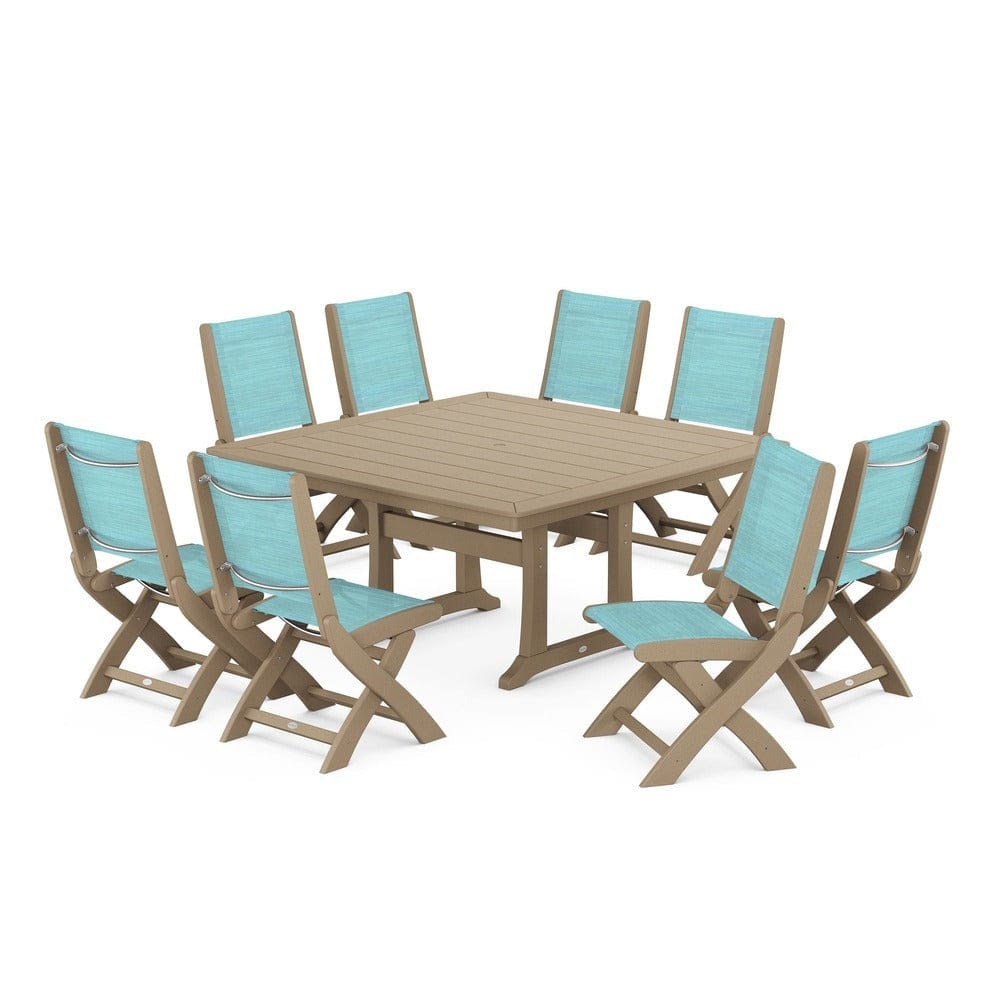 POLYWOOD® - Coastal Folding Side Chair 9-Piece Dining Set with Trestle Legs - PWS1113