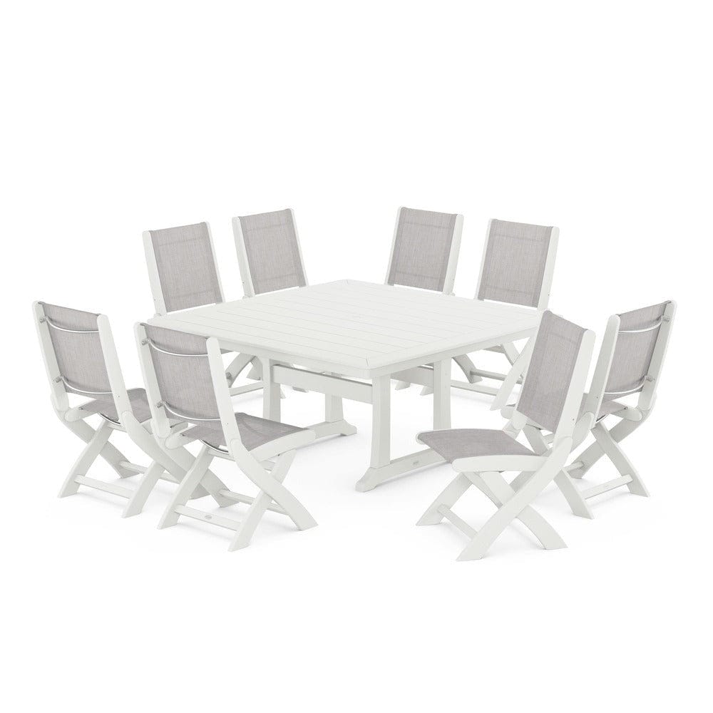 POLYWOOD® - Coastal Folding Side Chair 9-Piece Dining Set with Trestle Legs - PWS1113 Outdoor Furniture POLYWOOD®