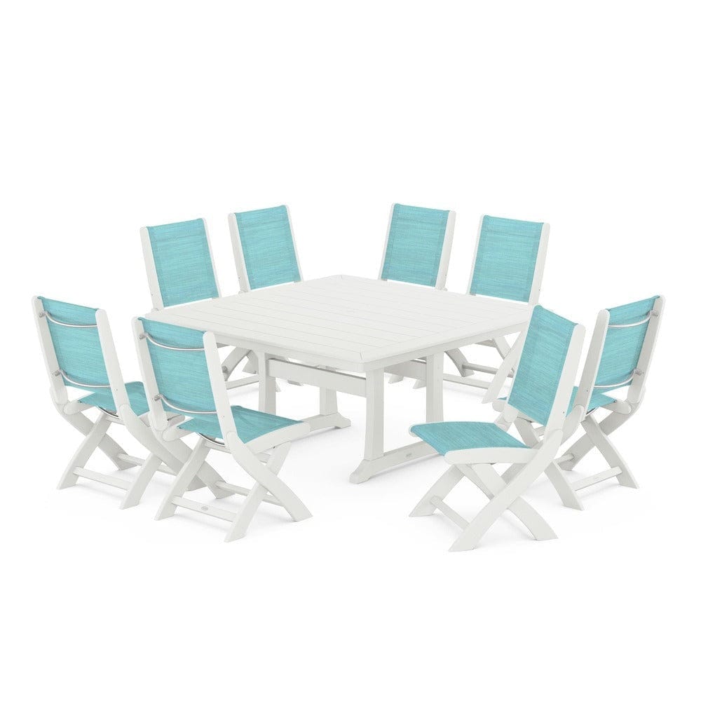 POLYWOOD® - Coastal Folding Side Chair 9-Piece Dining Set with Trestle Legs - PWS1113