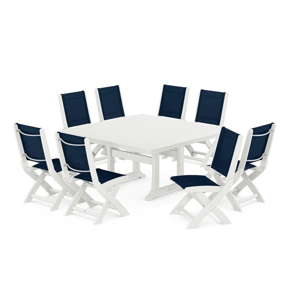 POLYWOOD® - Coastal Folding Side Chair 9-Piece Dining Set with Trestle Legs - PWS1113