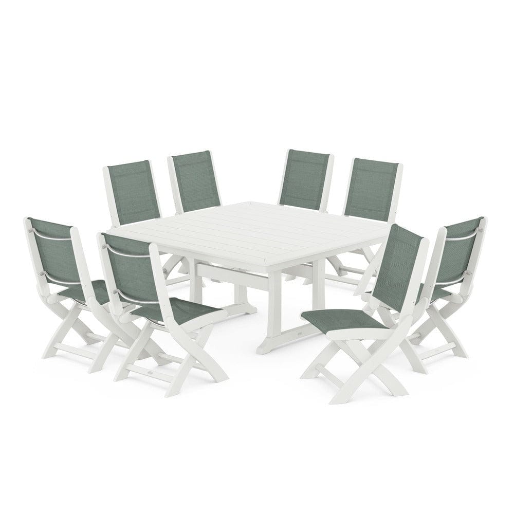 POLYWOOD® - Coastal Folding Side Chair 9-Piece Dining Set with Trestle Legs - PWS1113