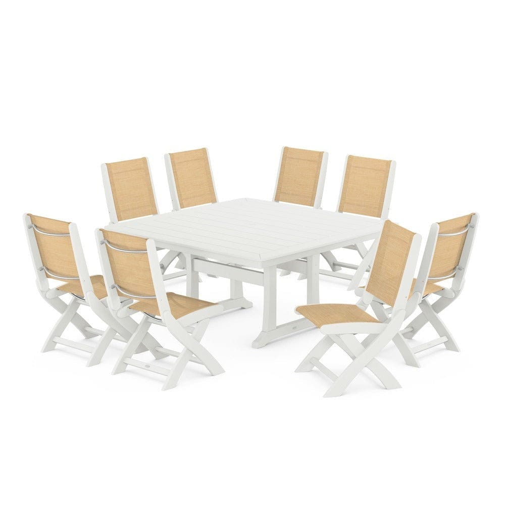 POLYWOOD® - Coastal Folding Side Chair 9-Piece Dining Set with Trestle Legs - PWS1113