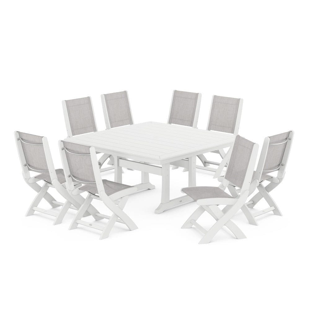 POLYWOOD® - Coastal Folding Side Chair 9-Piece Dining Set with Trestle Legs - PWS1113 Outdoor Furniture POLYWOOD®