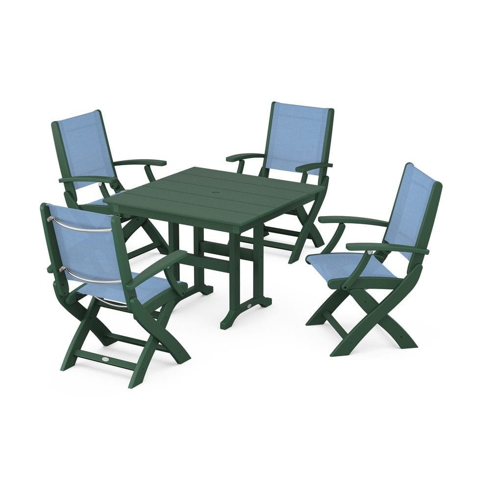 POLYWOOD® - Coastal Folding Chair 5-Piece Farmhouse Dining Set - PWS1142 Outdoor Furniture POLYWOOD®
