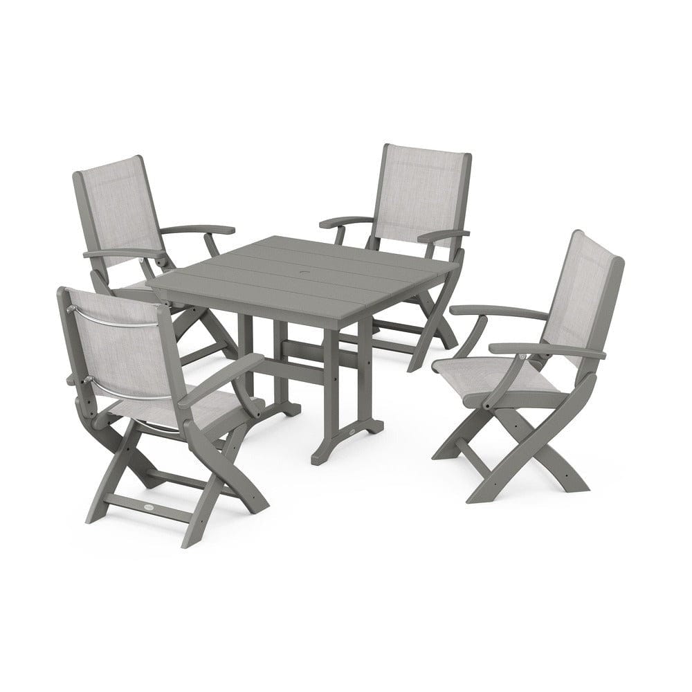 POLYWOOD® - Coastal Folding Chair 5-Piece Farmhouse Dining Set - PWS1142 Outdoor Furniture POLYWOOD®