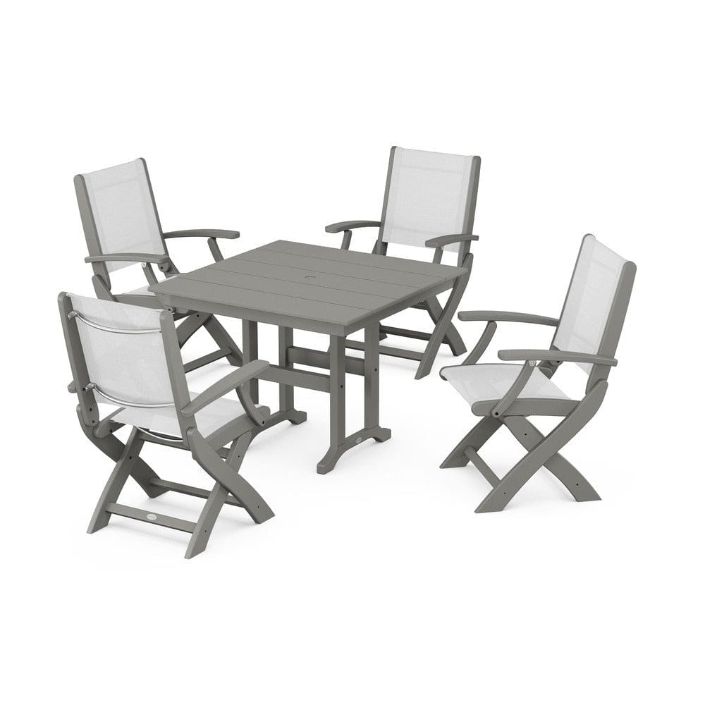 POLYWOOD® - Coastal Folding Chair 5-Piece Farmhouse Dining Set - PWS1142