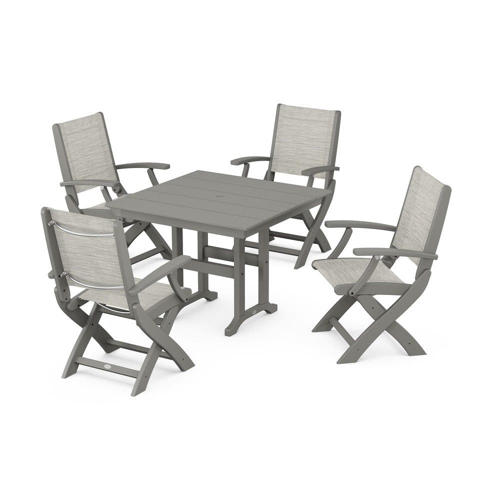 POLYWOOD® - Coastal Folding Chair 5-Piece Farmhouse Dining Set - PWS1142