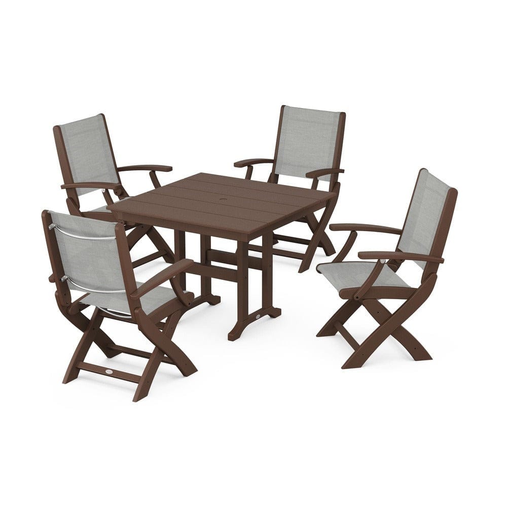 POLYWOOD® - Coastal Folding Chair 5-Piece Farmhouse Dining Set - PWS1142 Outdoor Furniture POLYWOOD®