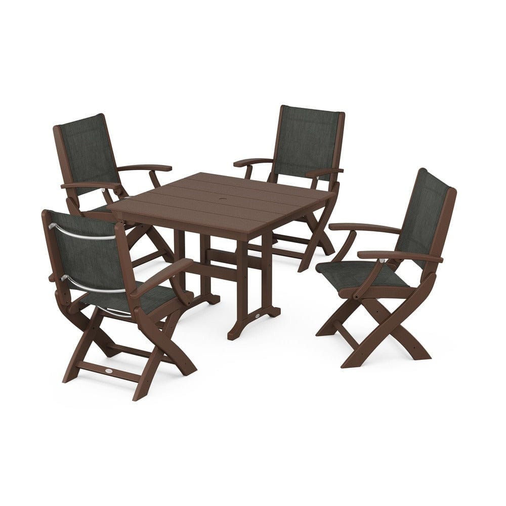 POLYWOOD® - Coastal Folding Chair 5-Piece Farmhouse Dining Set - PWS1142 Outdoor Furniture POLYWOOD®